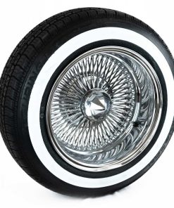 14 inch Wire Wheels Reverse Chrome + 175/70R14 - 1.6 Inch Shaved Whitewall - Set of 4