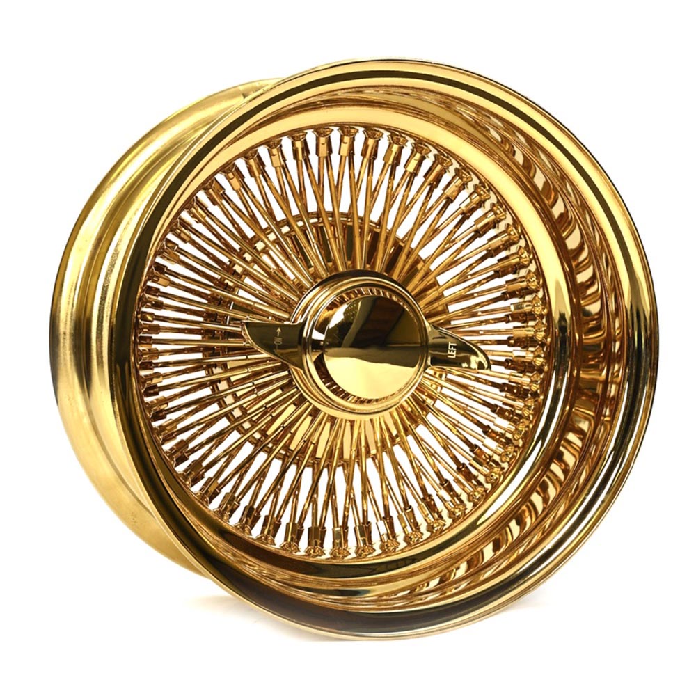 14x7" Gold Wire Wheels Triple Plated (Set of 4)