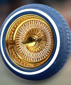 14X7" Gold Wire Wheels Triple Plating Gold Reverse 100 Spoke + Regular White Wall Tires (175/70R14)