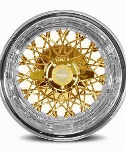 14x7” Luxor Wire Wheels – 60 Spoke Triple Cross Lace – Gold Center – Reverse Offset – Set of 4