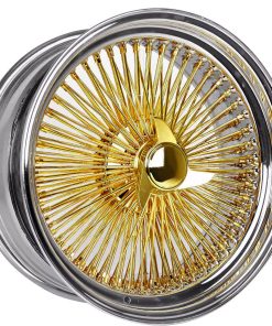 15x7 Standard 100 Spoke Gold Center With Chrome Lip Wire Wheels - Set of 4