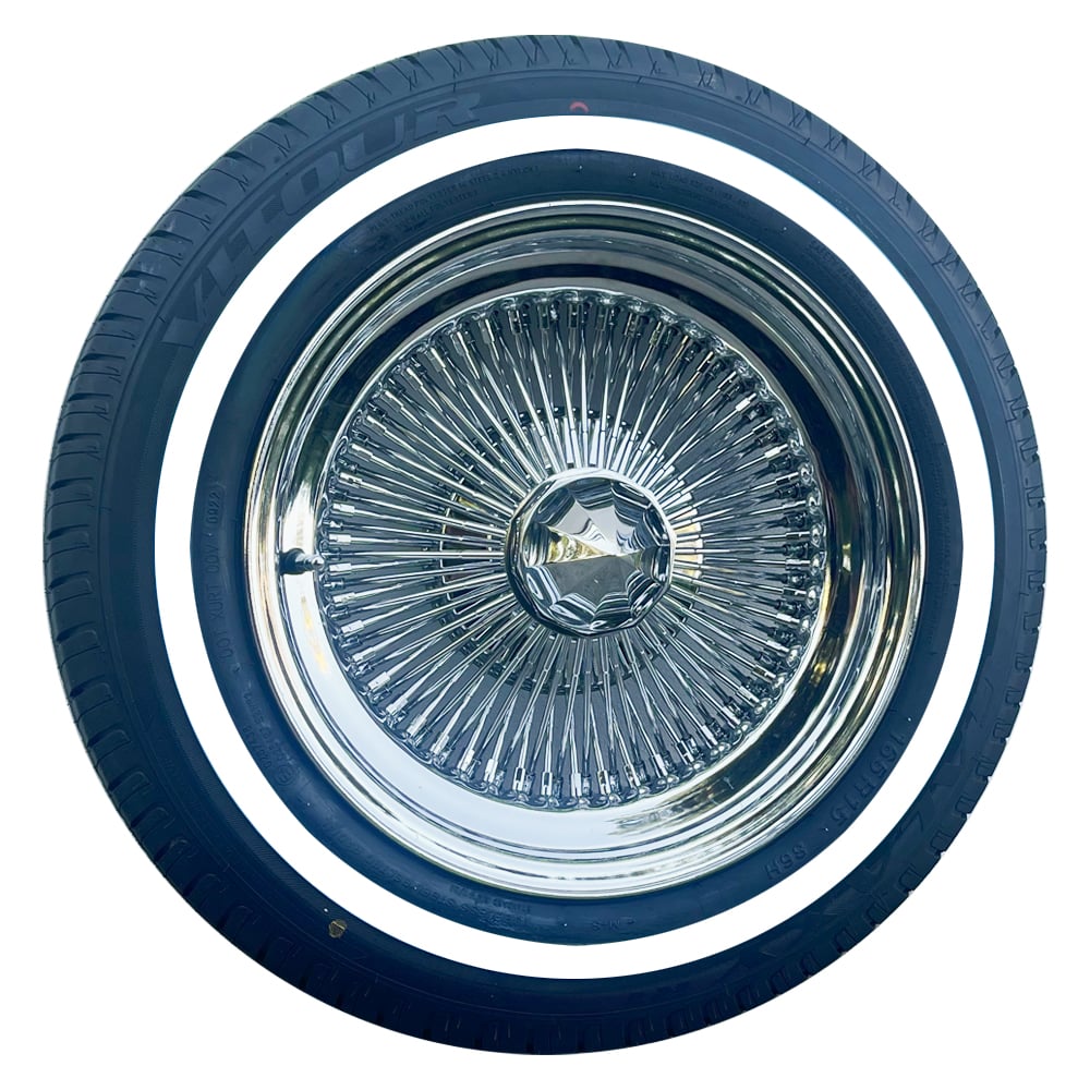 15X7 standard wire wheels 100 spoke + 165R15 Whitewall Tires - Set of 4