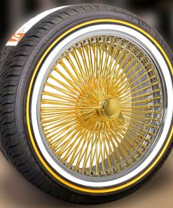 17x8” FWD Gold Wire Wheels – 100 Spoke Chrome Lip with Vogue Tires 225/50R17 – Mounted & Balanced – Set of 4