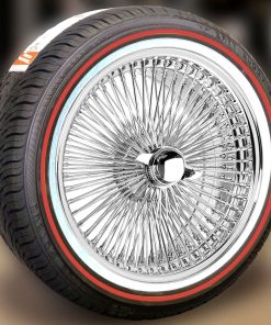 17X8" FWD Wire Wheels 100 Spoke Chrome + Vogue 235/55R17, red stripe - Set of 4