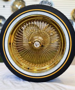 17x8” Gold Wire Wheels – 100 Spoke All Gold + 225/50R17 Original Vogue Tires | Triple Plated | Complete Set of 4