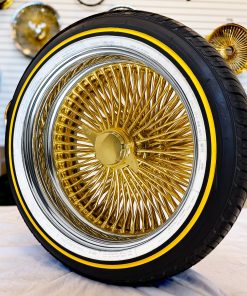 17X8" Gold Wire Wheels Chrome lip Standard 100 Spoke + Original Vogue Tires (225/50R17) - Set of 4