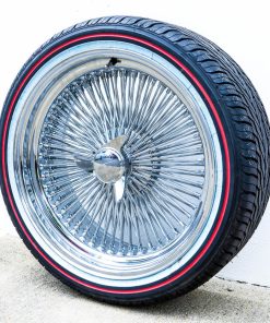 18x8 Chrome 150 Spoke Wire Wheels + 245/40R18 Vogue Red Stripe Tires | Set of 4