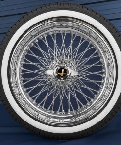 20x8” Chrome Wire Wheels – 96 Spoke Quad Cross Lace + 245/40R20 Custom True Whitewall Tires | Standard Offset | Set of 4