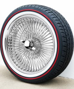 20x8” FWD 150-Spoke Wire Wheels + Vogue Tires (Whitewall & Red Stripe) – Set of 4