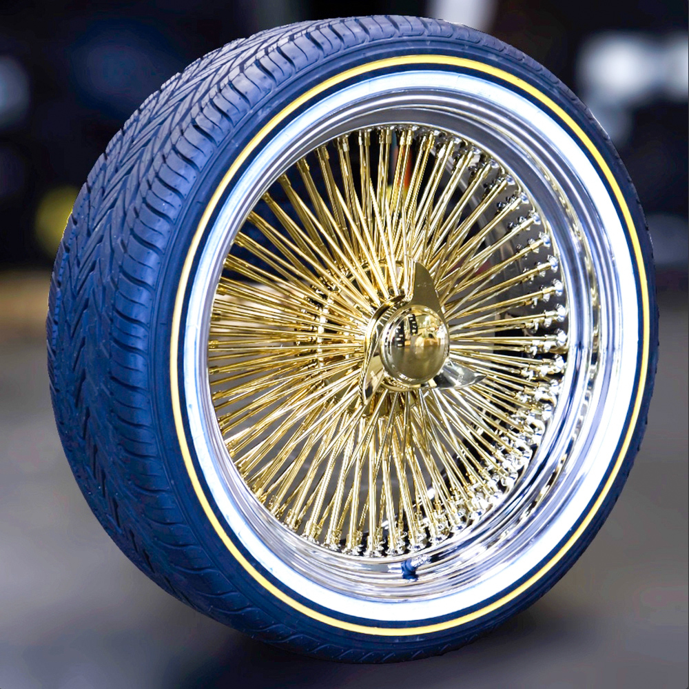 20x8" Gold Center 150-Spoke Standard Wire Wheels + Vogue Tires (245/40R20) – Set of 4