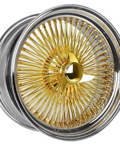 20X8" Gold Center 150 Spoke Wire Wheels Standard, Chrome Lip (set of 4)