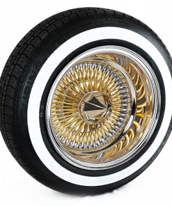 Gold Center 14X7 Reverse 100 Spoke with 1.6 inch White Wall Tires (175/70R14)