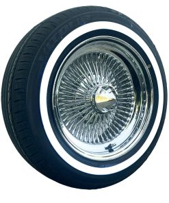 New 15x7” Chrome 100 Spoke Wire Wheels + 195/65R15 True Whitewall Tires – Complete Lowrider Set (Set of 4)